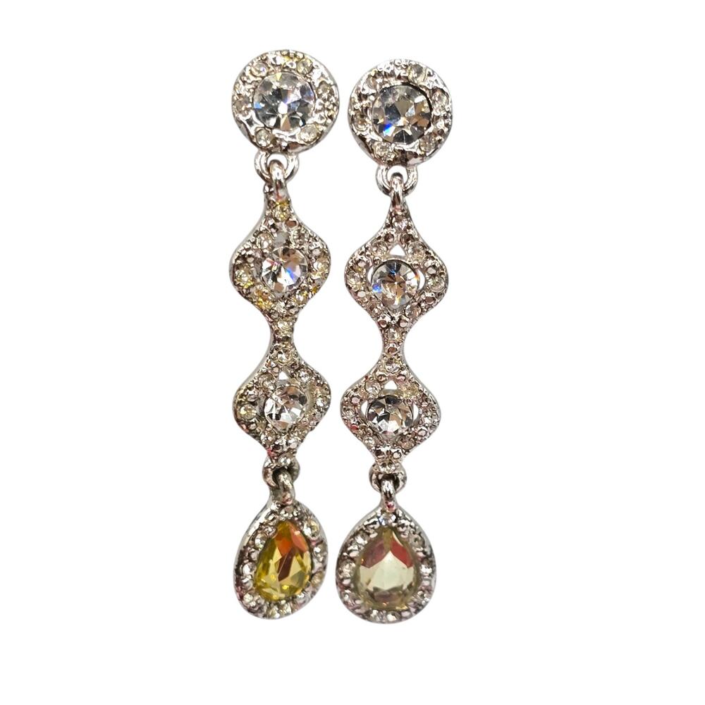 Earrings Tower Drop Glass Clear Canary Light Yellow Color Tone Pierced SKU 3375